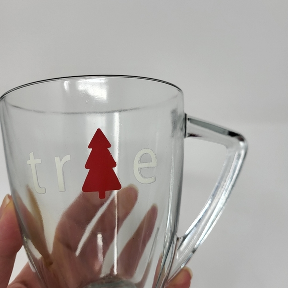 2 Glass Coffee Cups Mugs 16 oz. triangle handle glass Christmas Tree See Thru - Picture 3 of 11
